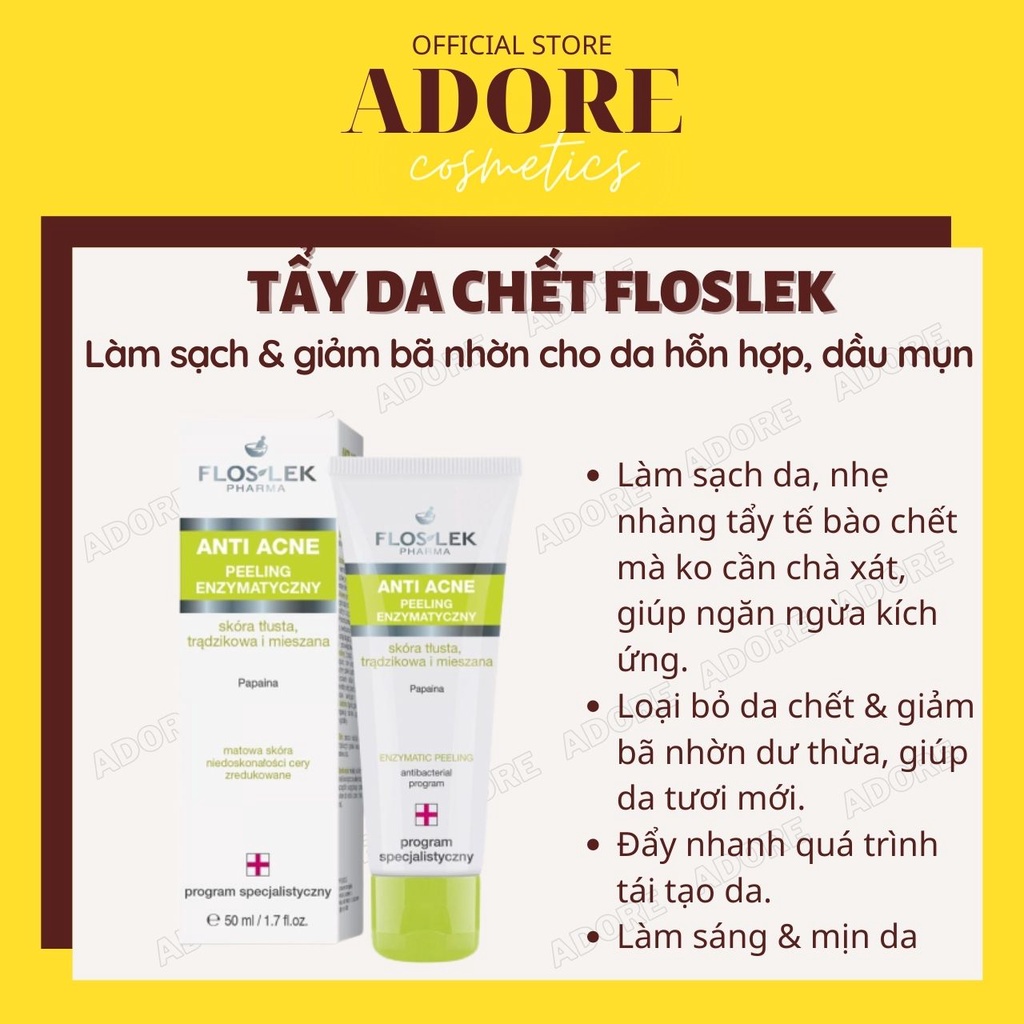 Tẩy da chết Floslek Anti Acne Enzyme 50ml làm sạch &amp; mịn da, lỗ chân lông thông thoáng, chống mụn trứng cá, mụn đầu đen