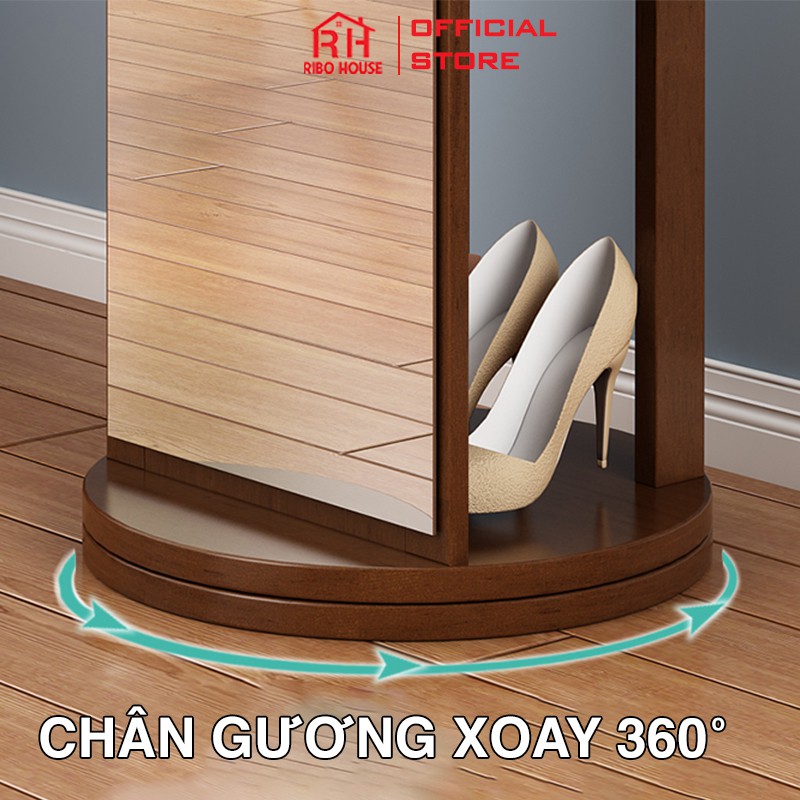 Gương soi toàn thân RIBO HOUSE khung gương gỗ - chế độ xoay 360 độ, gương decor trang trí phong ngủ hiện đại RIBO155