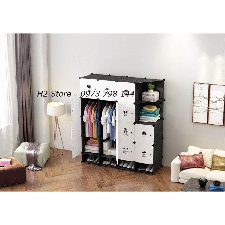 TỦ NHỰA LẮP GHÉP 16 Ô + 4 Ô GIÀY (GỒM 2 kệ GÓC) CỬA QUẦN ÁO THỜI TRANG ĐỂ ĐỒ ĐA NĂNG THÔNG MINH sâu 47cm