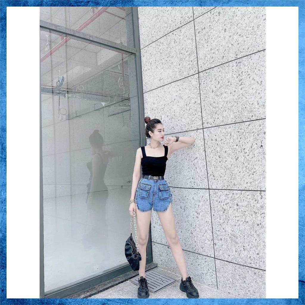 [Mã HUONGZOZO giảm 10K đơn 499K] Quần shorts jeans trơn, quần sooc bò lưng cao túi hộp xẻ sườn. Mã S0115