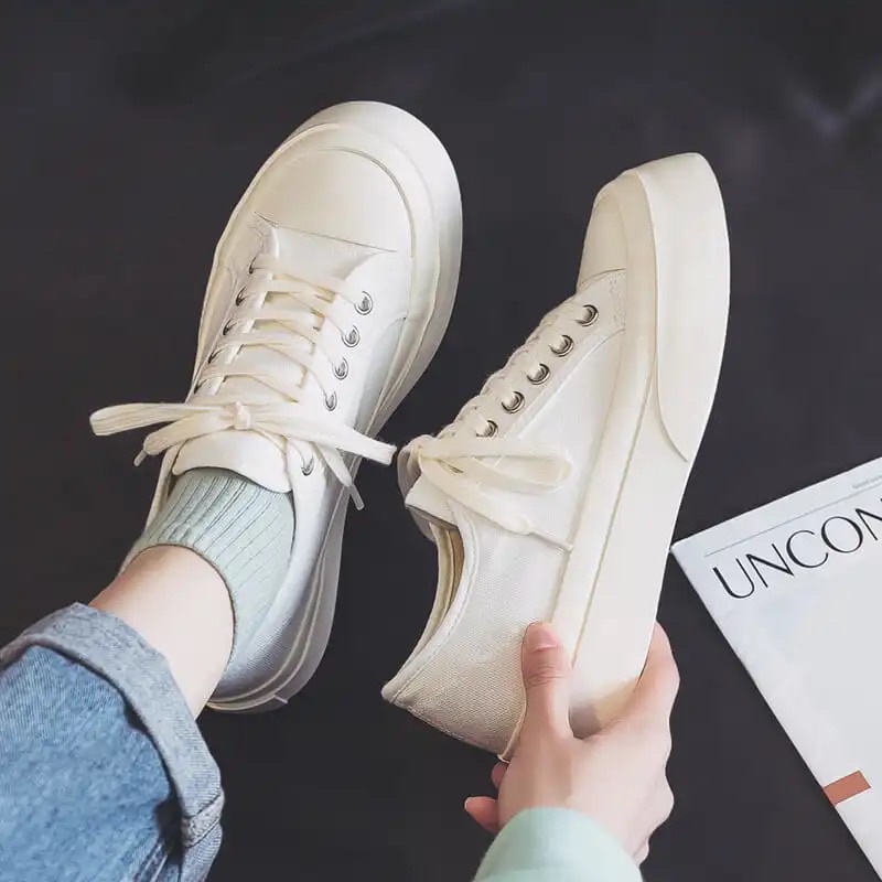 Giày Thể Thao Nam Nữ  Sneaker Màu Đen Xanh Trắng Hồng Basic Độn Đế Chất Vải Phong Cách Ulzzang Hàn Quốc Đủ Size Loại 1