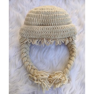 Nón len vành lật bím tóc màu be sữa cho bé gái - Dương liễu handmade
