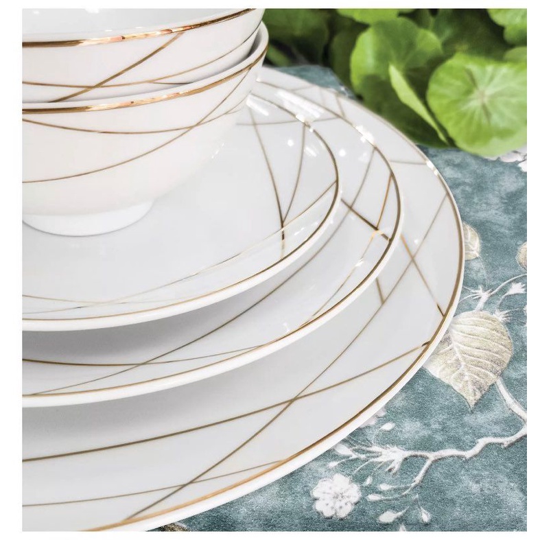 BỘ BÀN ĂN GỐM SỨ CK HOẠ TIẾT TIA SÁNG