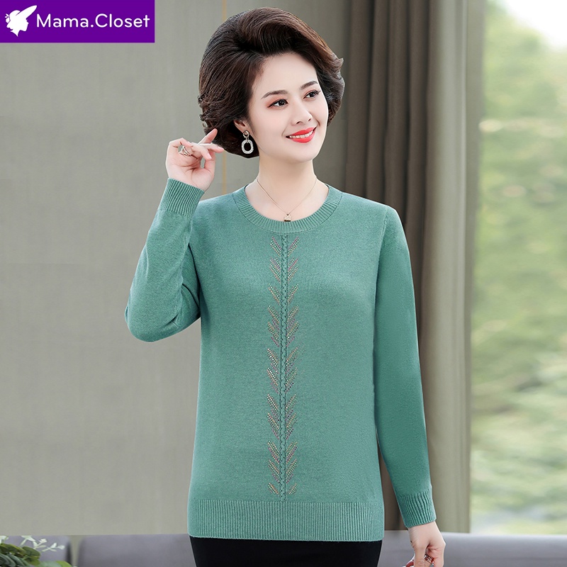 #HH6001 ÁO LEN CỔ TRÒN, DÀI TAY ĐÍNH ĐÁ CHO PHỤ NỮ TRUNG NIÊN HÀNG HOT QUẢNG CHÂU 2021 | BigBuy360 - bigbuy360.vn