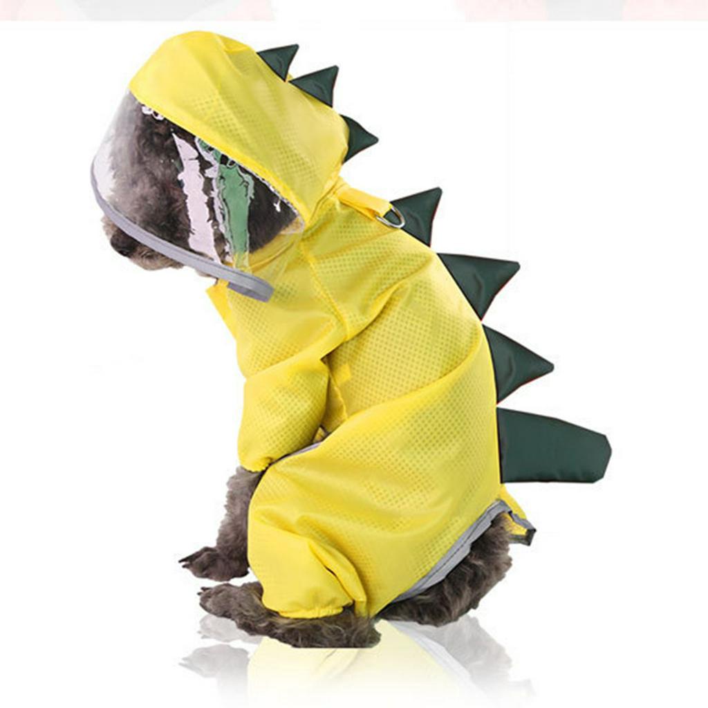 Áo Mưa Có Mũ Trùm In Hình Khủng Long Phản Quang Nhẹ Chống Nước Có Dây Đeo Cho Cún Cưng