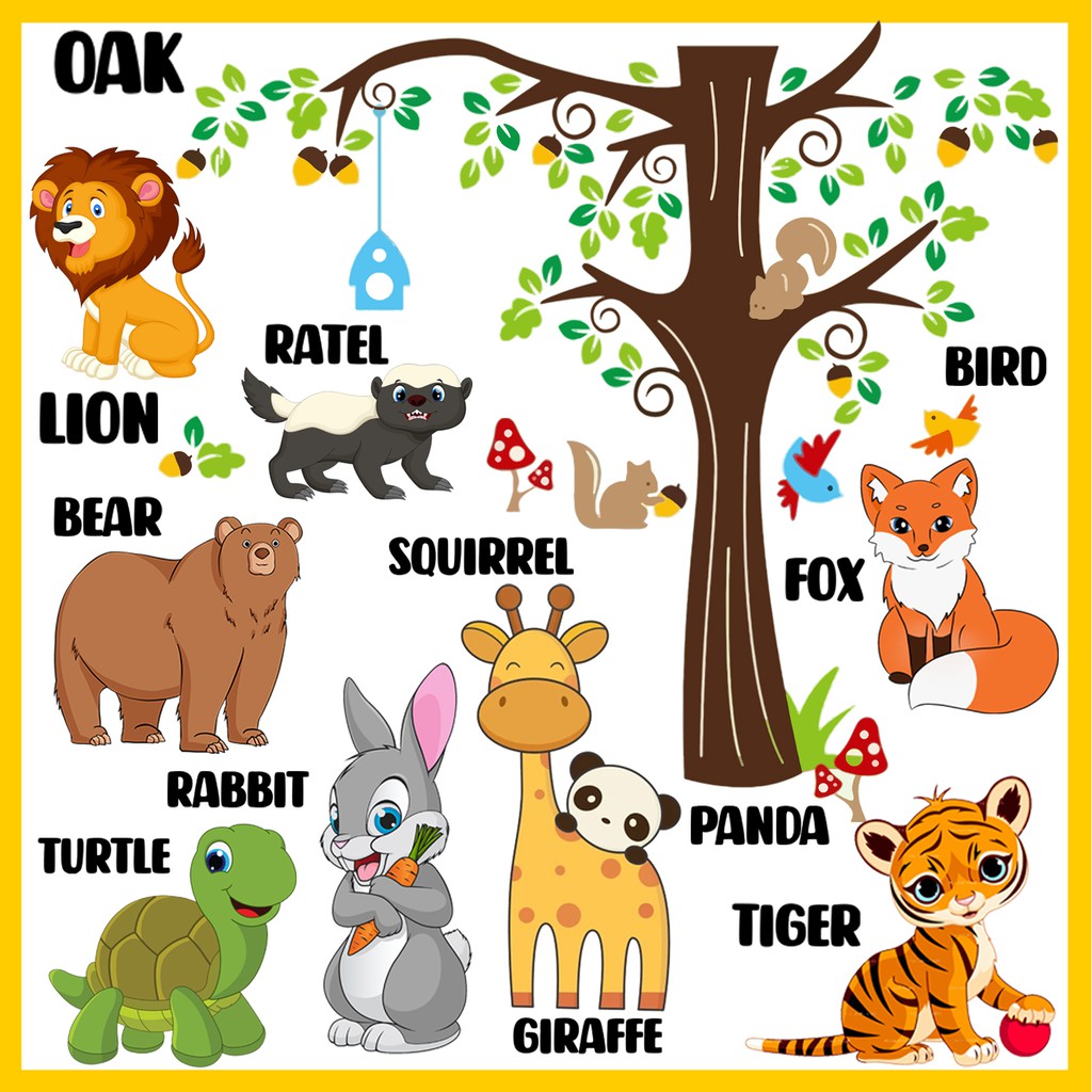 [Tổng Hợp ] Tranh Dán Tường Động Vật [Mua 2 Set Tặng 1] Set Dán Cảnh Báo Trong Nhà | Decal Dán Tường Tiếng Anh Các loài