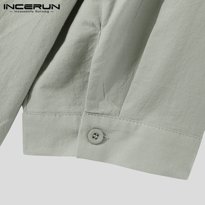 Áo sơ mi INCERUN tay ngắn màu sắc thanh lịch cho nam