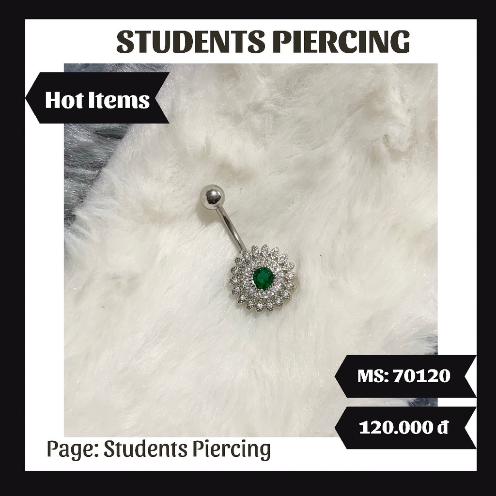 [RẺ VÔ ĐỊCH] Khuyên Rốn Hoa Nụ Đá Màu Xanh Lục Cao Cấp - KHuyên Thép 316L