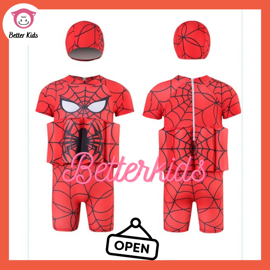 Đồ Bơi Người Nhện Cho Bé Kèm Mũ Và Phao Trợ Nổi