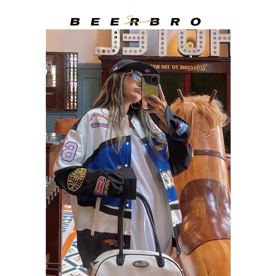 Áo Khoác Sport 21 Hip Hop Racing Jacket Varsity Fall New PU Contr