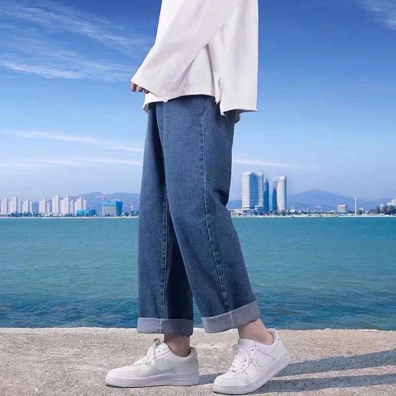 Quần jeans Ống Rộng Lưng Thun Thoải Mái Phong Cách Hip Hop Đường Phố Nhật Bản Cho Nam Cỡ S-5XL