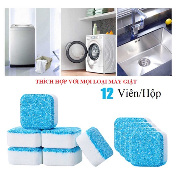 [FREESHIP❤️ ]Viên Tẩy Vệ Sinh Lồng Máy Giặt Hộp 12 Viên, Diệt khuẩn, Khử Mùi Và Tẩy Chất Cặn Lồng Máy Giặt Hiệu Quả