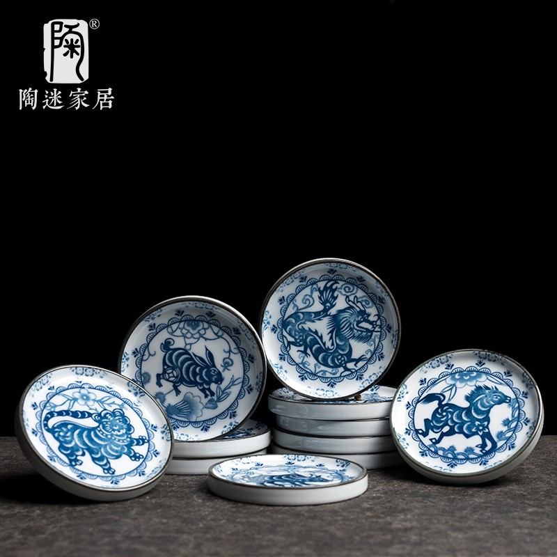 Gốm người hâm mộ Retro đầy ấn tượng màu xanh lá cây đế lót trà tròn gốm Zen đệm trà nhỏ Nhật Bản đệm cách nhiệt phụ kiện