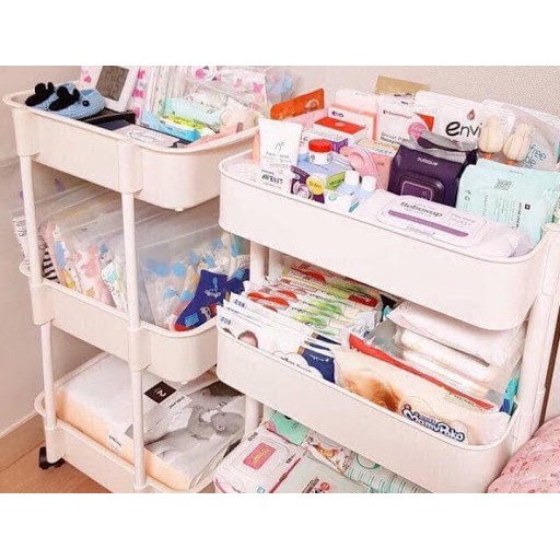 Kệ Để Đồ 3 Tầng Đựng Bỉm Sữa - Đựng Đồ Đa Năng - Có Bánh Xe