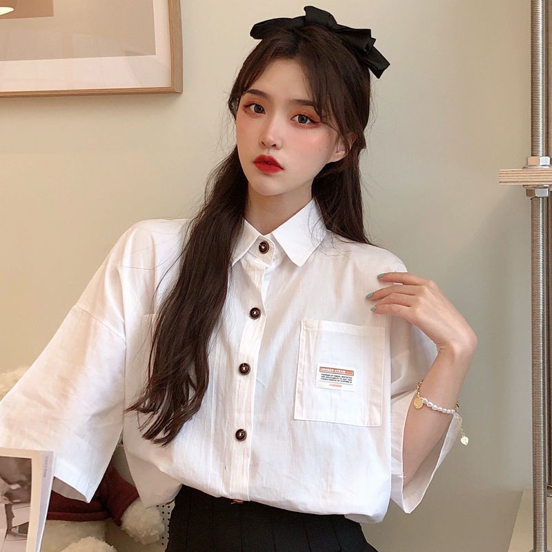 Áo Sơ Mi Trắng Tay Ngắn Dáng Rộng Phong Cách Hàn Quốc Thời Trang Mùa Hè Mới Cho Nữ