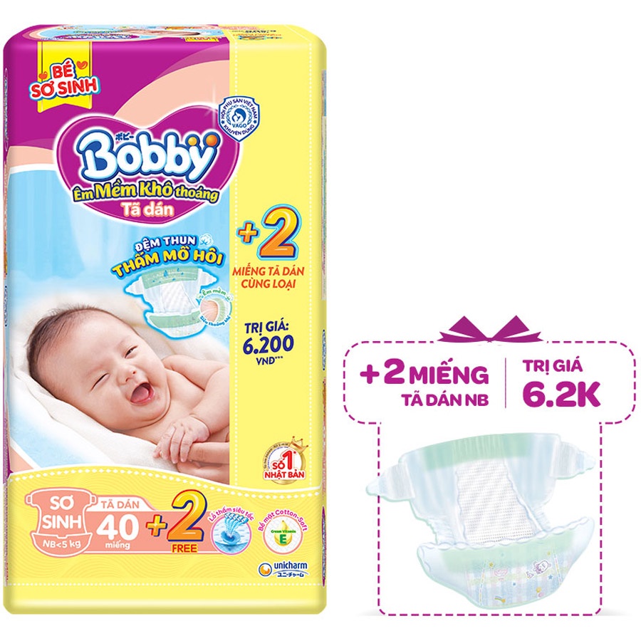 Tã Dán Bobby Fresh Size S56 - XS40- S46 Miếng (Cho Bé 4 - 7kg)