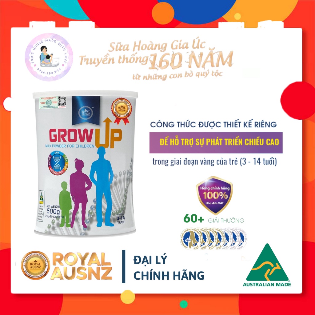 Sữa Bột Hoàng Gia Úc GROW UP MILK POWDER Hỗ Trợ Phát Triển Chiều Cao Cho Trẻ Từ 3-14 Tuổi 500g