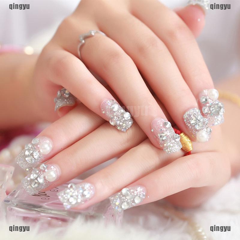 Bộ 24 móng giả đính đá dùng để trang trí móng tiện dụng