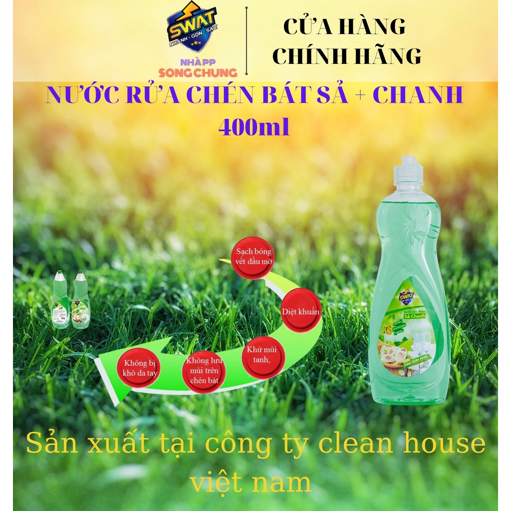 NƯỚC RỬA CHÉN 400G SWAT HƯƠNG SẢ CHANH - SẢN XUẤT TẠI VIỆT NAM - CÔNG NGHỆ THÁI LAN