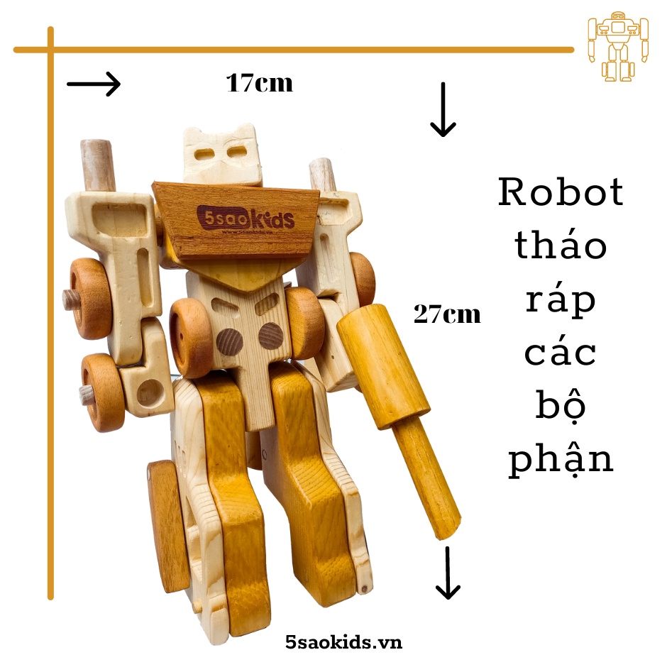Đồ Chơi Robot Biến Hình Xe Đầu Kéo Gỗ - 5Saokids