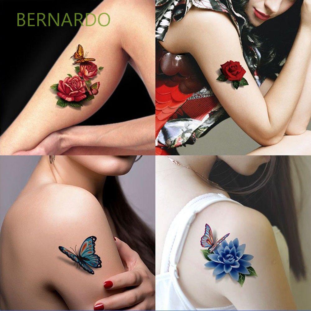 Bộ 3 hình xăm dán hình hoa hồng 3D nhiều màu sắc DIY