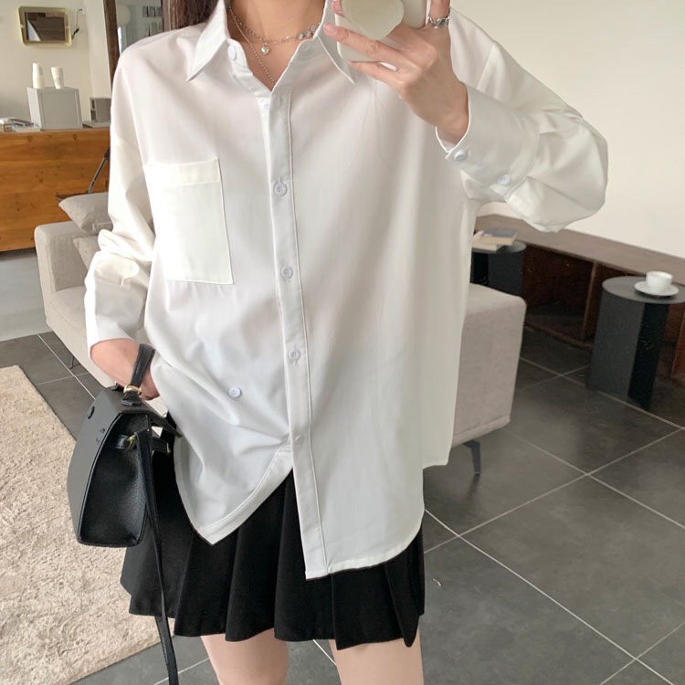 Áo sơ mi trắng DORIA dáng basic trơn có túi dài tay không nhăn AosmdaitaykhongnhanA235 P0K44