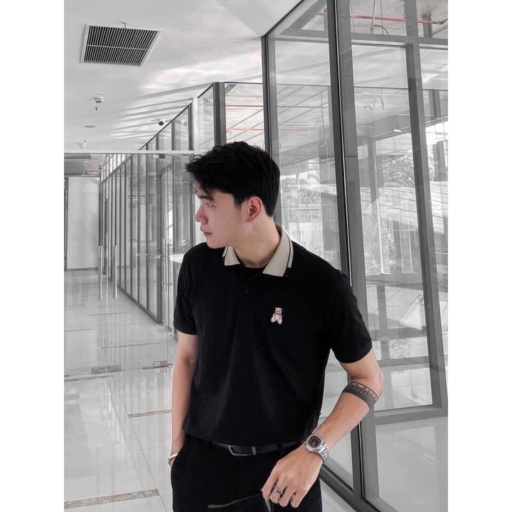 Áo thun nam có cổ áo polo nam cổ bẻ vải poly cá sấu cao cấp tay ngắn thêu gấu trẻ trung năng động - just men shop
