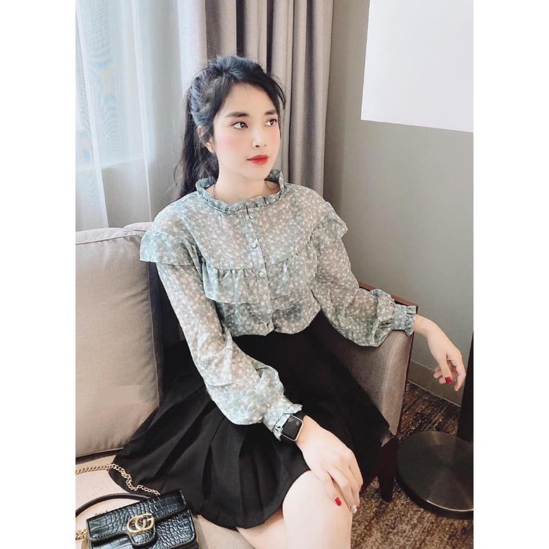 SM10 - ÁO SƠ MI NỮ VOAN XANH HOA NHÍ TRẮNG BÈO | BigBuy360 - bigbuy360.vn