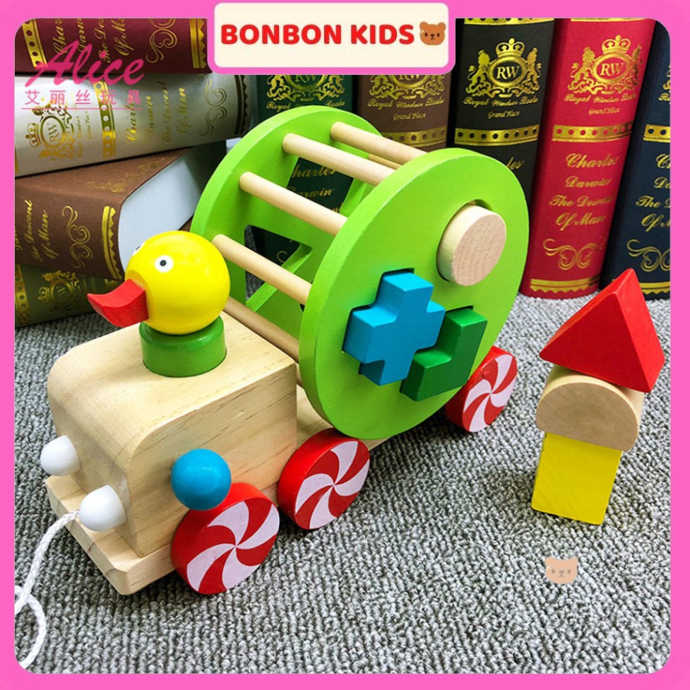 Đồ chơi Xe kéo con vịt thả hình khối - Phát triển tư duy cho bé  BONBON KIDS