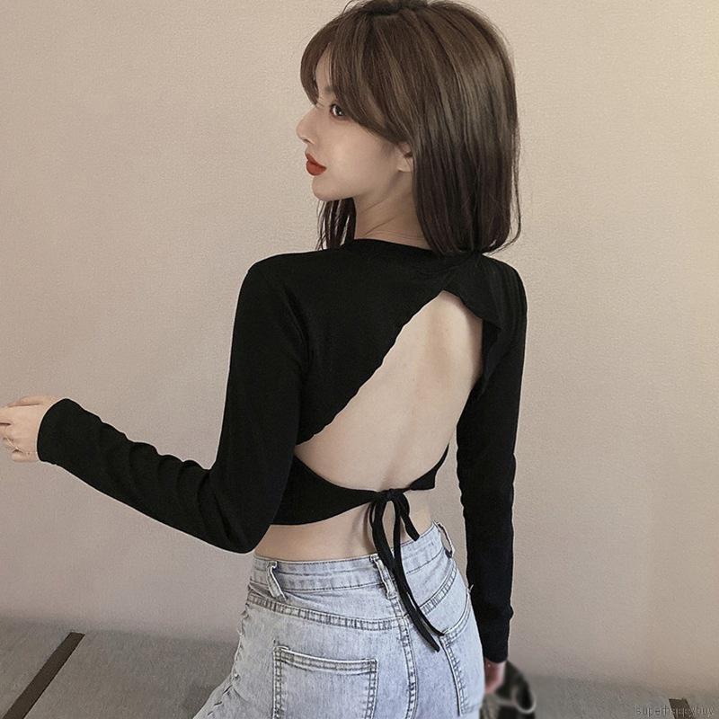 Áo Croptop Tay Dài Hở Lưng Quyến Rũ