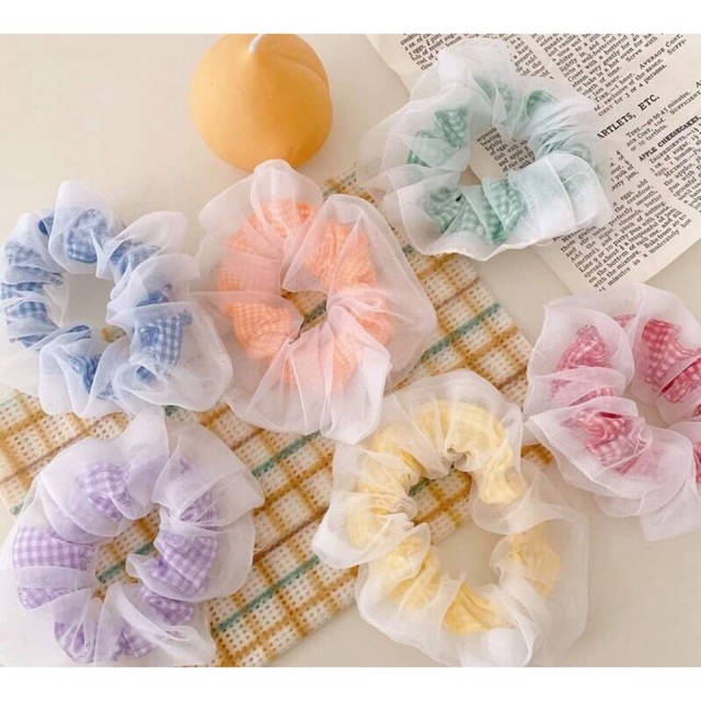 ❄️Chun cột tóc scrunchies 2 lớp caro