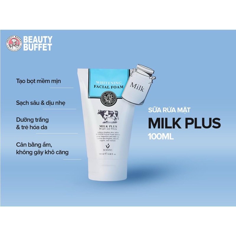 Sữa rữa mặt bò tạo bọt sáng da Beauty Buffet Scentio Milk Plus Thái Lan 100ml