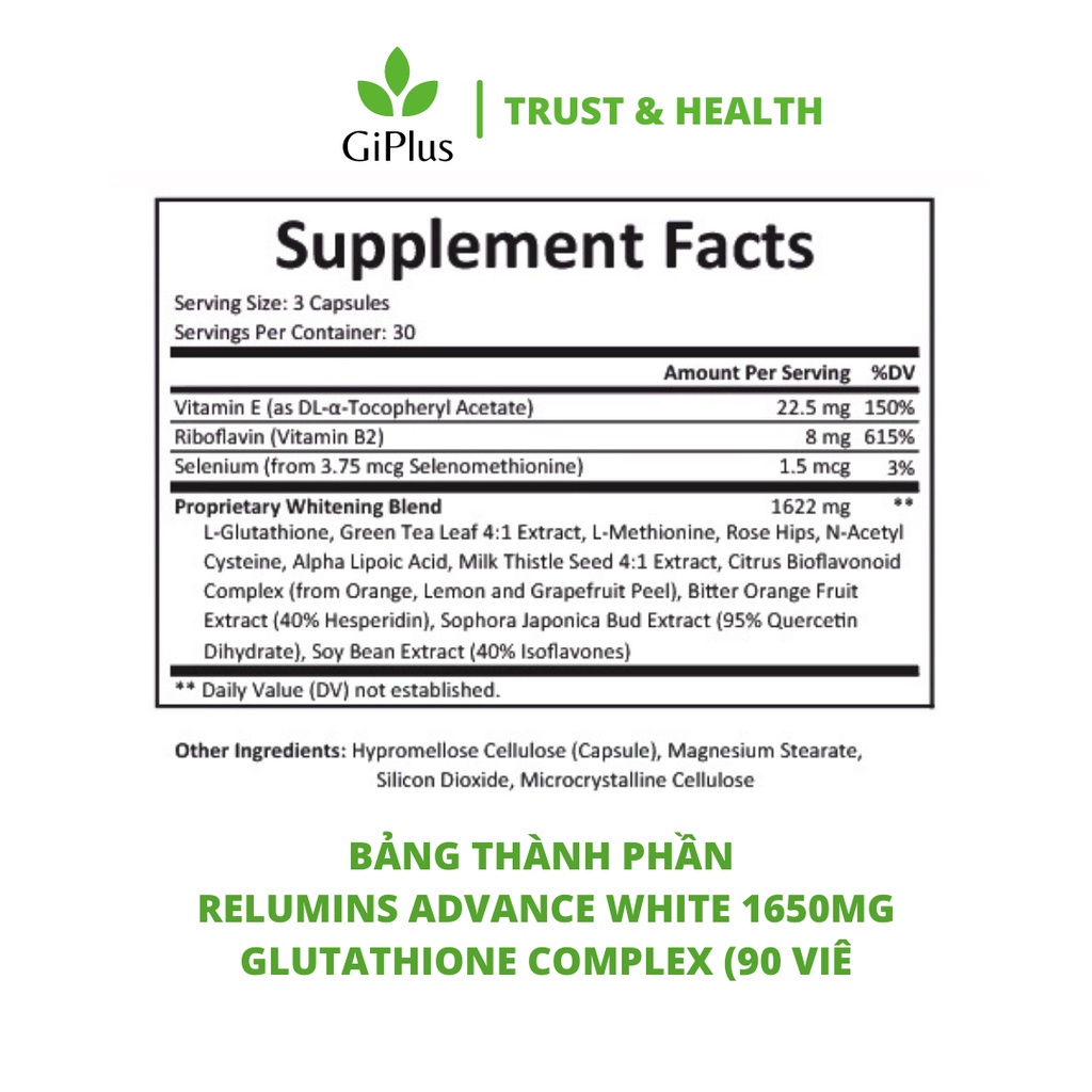 Viên Uống Hỗ Trợ Trắng Da, Ngăn Ngừa Lão Hóa Relumins Advance White 1650mg Glutathione Complex (90 Viên/Lọ)