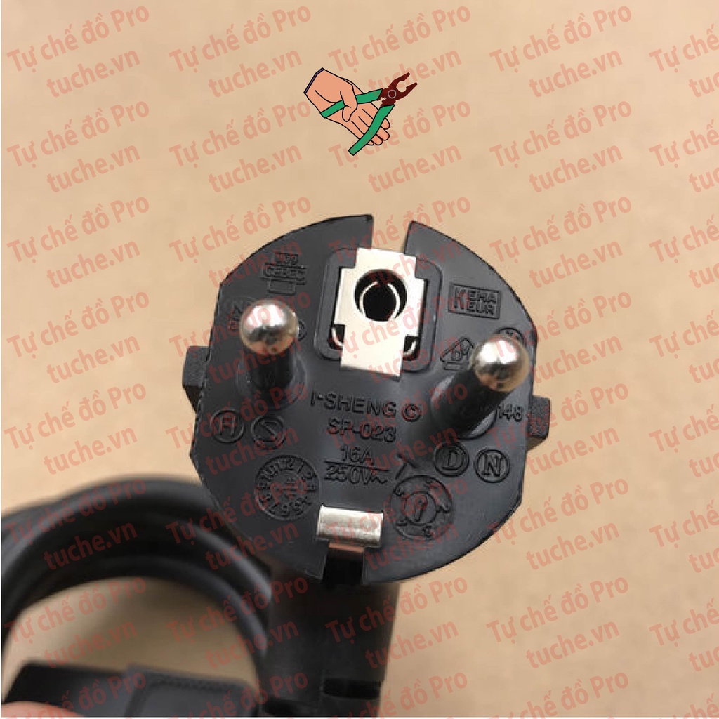 Dây nguồn AC I-SHENG cho máy tính, nồi cơm điện đầu gập cong vuông góc 90 độ 16A 3300W, phích tròn to