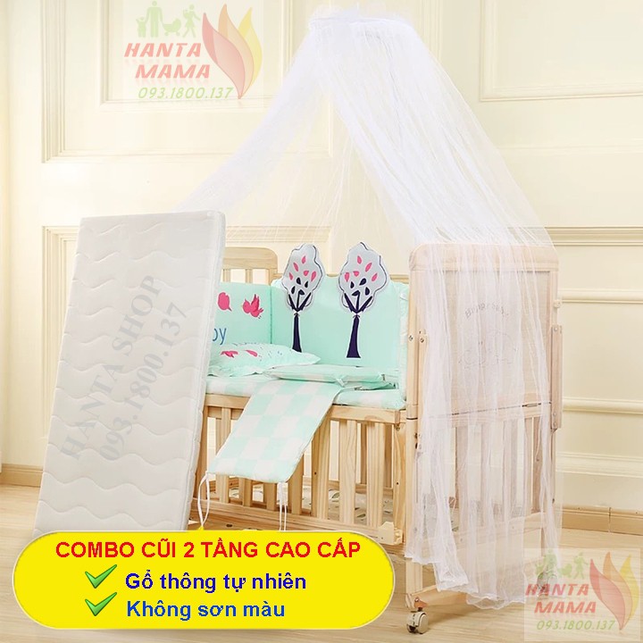 【Xác thực】 [Free Ship 🎁🎁🎁] Nôi Cũi Gỗ, Giường Cũi Đa Năng Cho Bé BBaby - 2 Tầng - 6 Chế Độ - 100% Gỗ Thông tự Nhiên