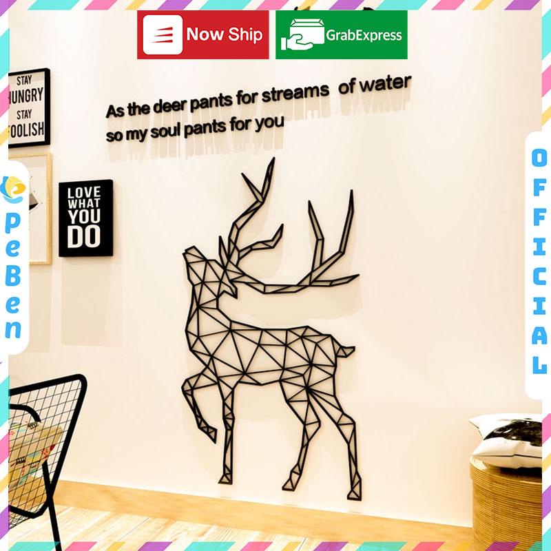 Tranh dán tường mica 3d decor khổ lớn hình hươu phong cách bắc âu hiện đại trang trí phòng khách, Nhiều Size - EPeBen
