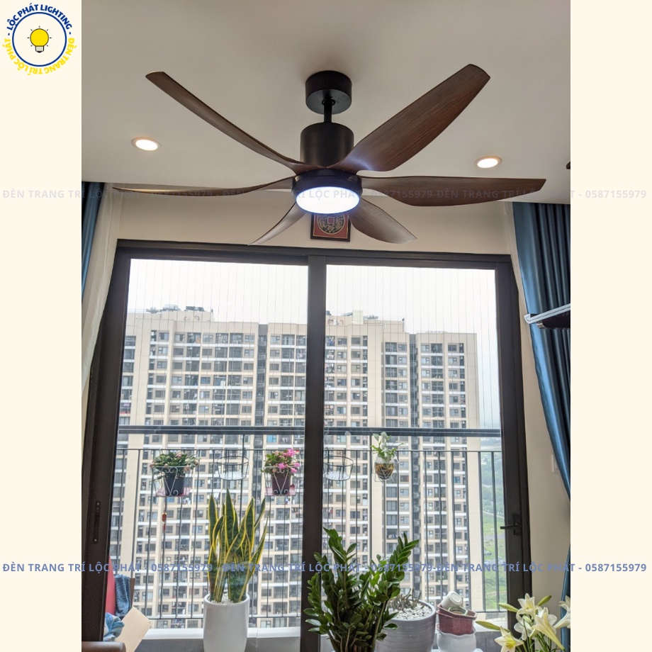 Quạt trần, quạt trần đèn 6 cánh Lộc Phát 6 cấp độ gió 3 chế độ ánh sáng trang trí phòng khách hiện đại