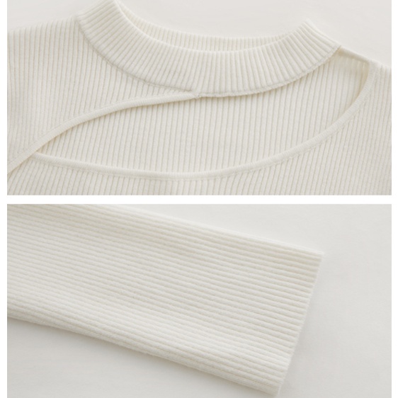 QKOOLE  Áo len tay dài màu đen dáng ôm phong cách Hàn Quốc thời trang cho nữ