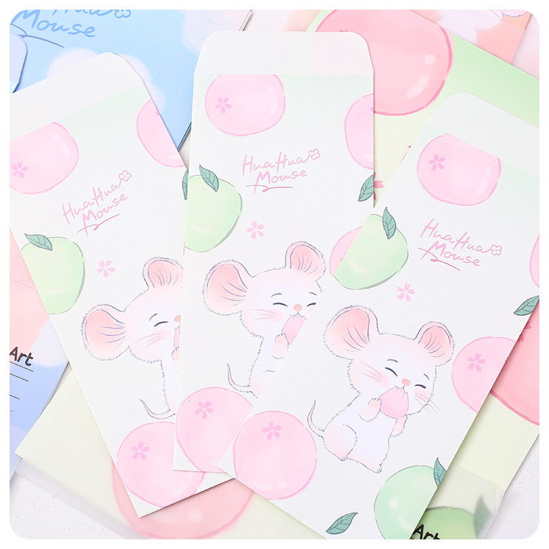 Set 6 giấy viết thư và 3 phong bì thư in họa tiết chuột hoạt hình ngộ nghĩnh