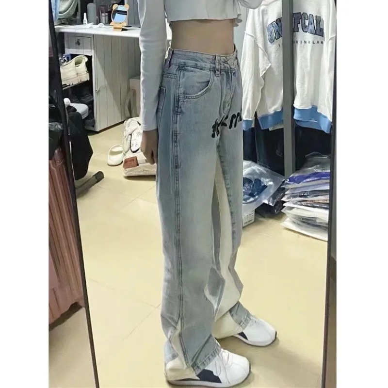 Cocory vn Quần Jeans Nữ Lưng Cao Thêu Chữ Thời Trang