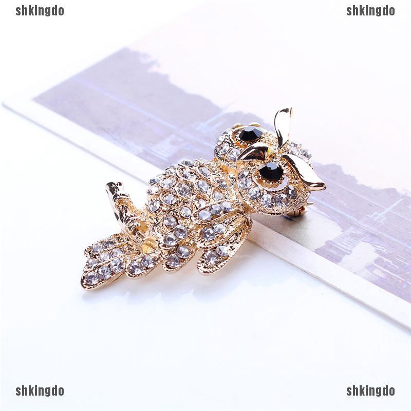 Cài áo hình chim cú mạ vàng đính pha lê lấp lánh thanh lịch