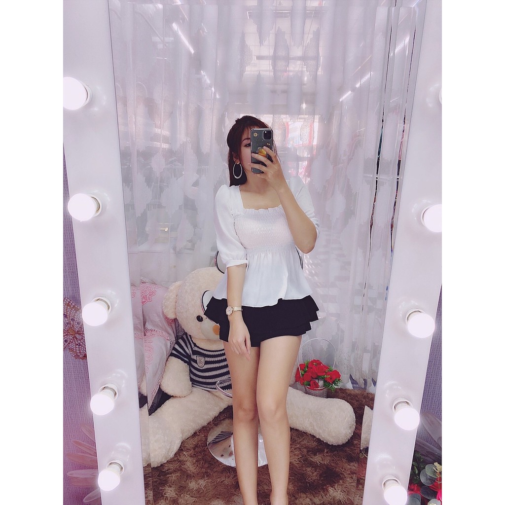 Áo peplum cổ vuông điệu đà nhiều màu sweetlady ảnh thật freeship