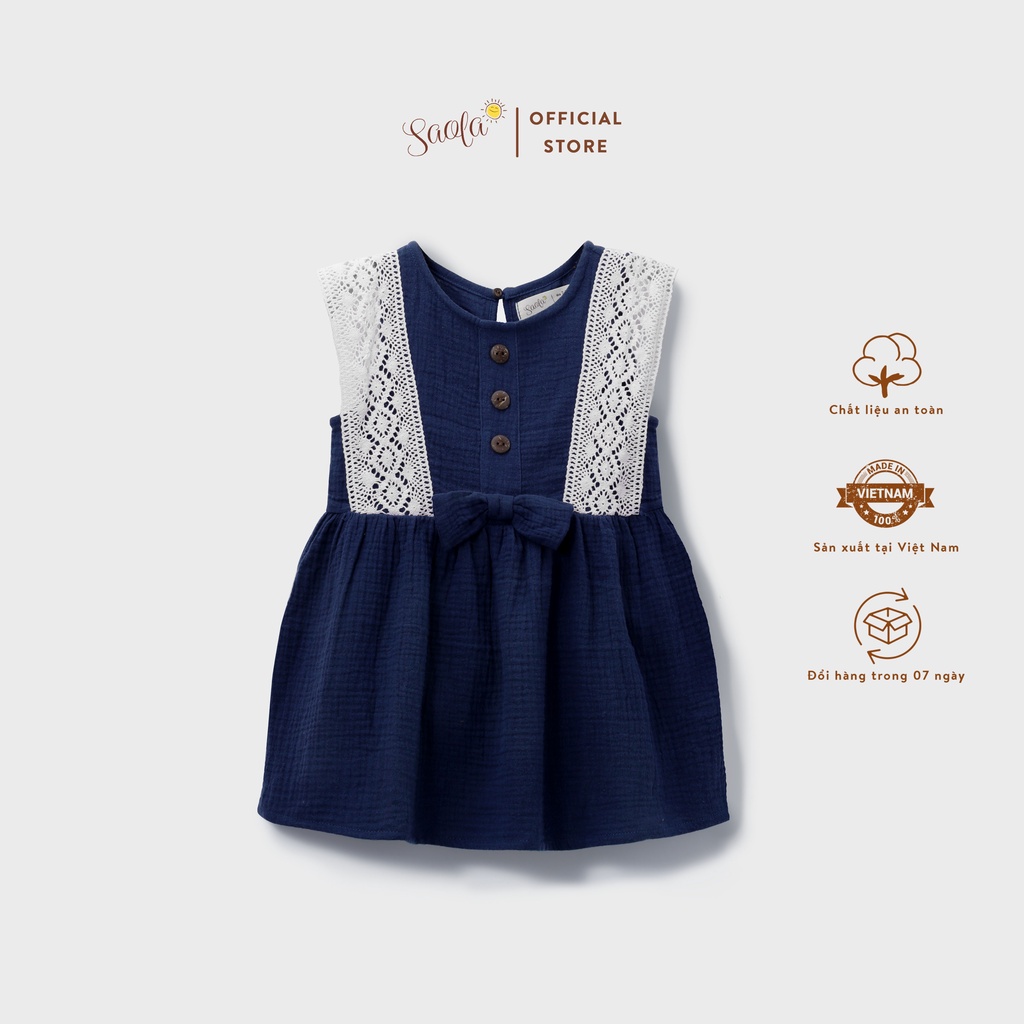 Đầm Bé Gái/Váy Bé Gái  Phối Nơ Và Ren Xinh Xắn - JONNA DRESS - DRM014 - SAOLA KIDS CLOTHING - Xanh Navy