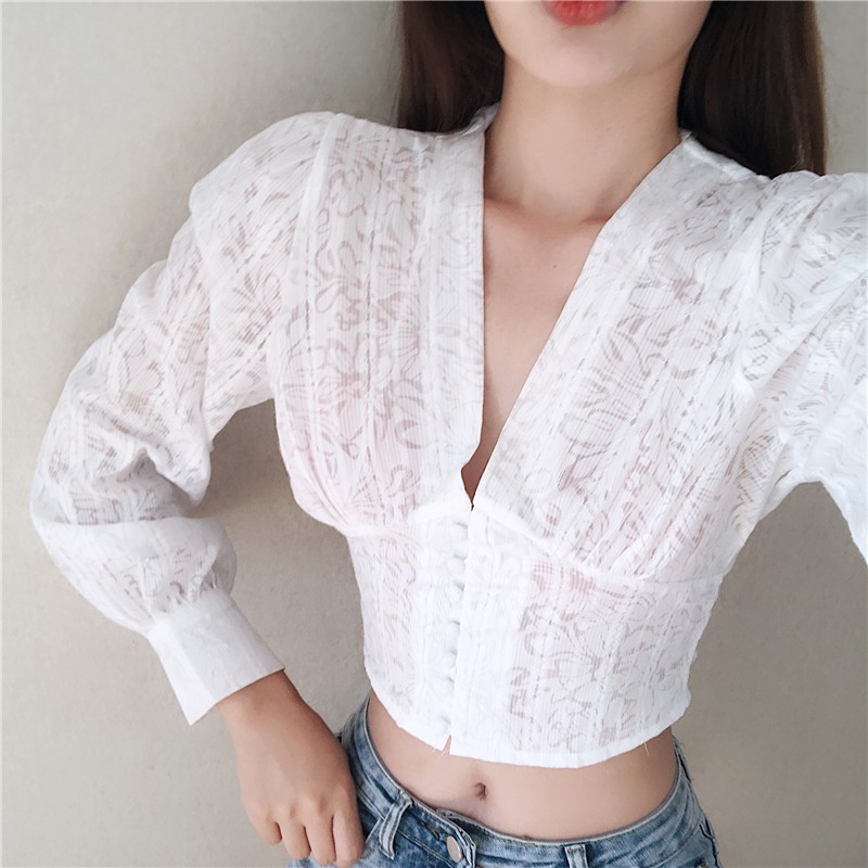 Áo Sơ Mi Lưới Ren Cổ V Ulzzang - Emilyshop