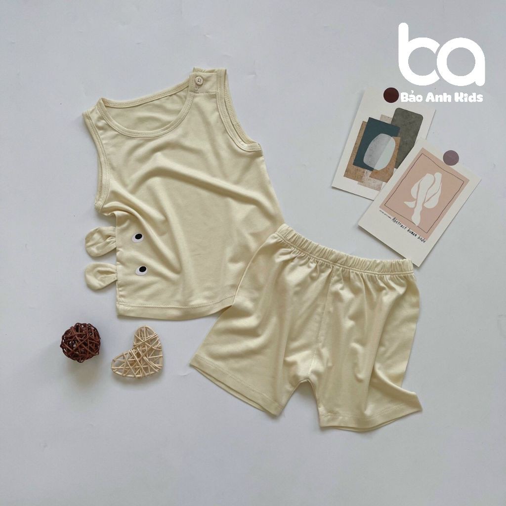 Bộ Ba Lỗ Cho Bé Trai Bé Gái Minky Mom Vải Thun Lạnh Trơn Tai Thỏ Dễ Thương, Bộ Mặc Nhà Cho Bé - BLTAITHO1