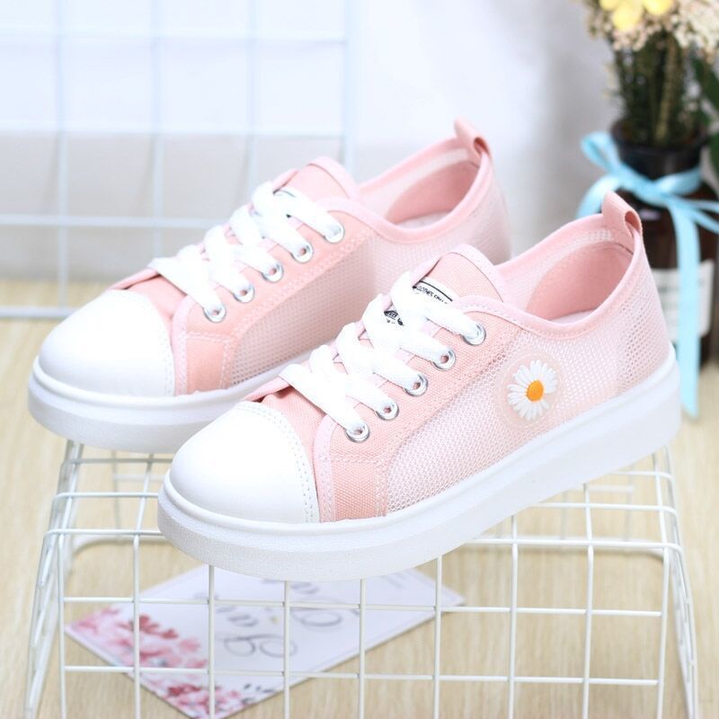 Giày thể thao vải lưới thoáng khí màu trắng họa tiết hoa cúc nhỏ phong cách Hàn Quốc thời trang hè mới cho nữ