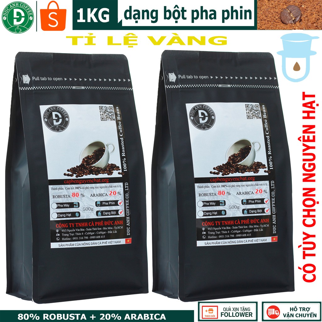 1Kg Cà Phê Tỉ Lệ 8-2 Rang Mộc D COFFEE với 80% Robusta + 20% Arabica Tùy Chọn Pha Máy Pha Phin - Công Ty Cà Phê Đức Anh
