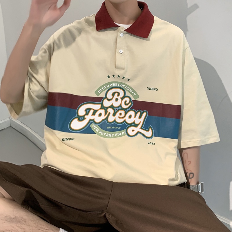 Áo Thun polo Dáng Rộng Thêu Chữ Thời Trang size M-3XL Cho Nam