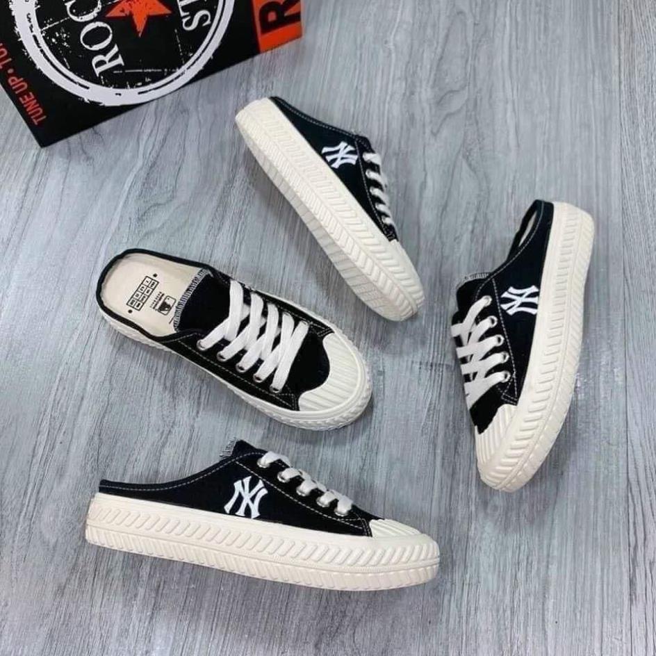 Giày Sục lười nữ thể thao  MLB ny đạp gót màu Đen sneaker nam nữ Hot trend