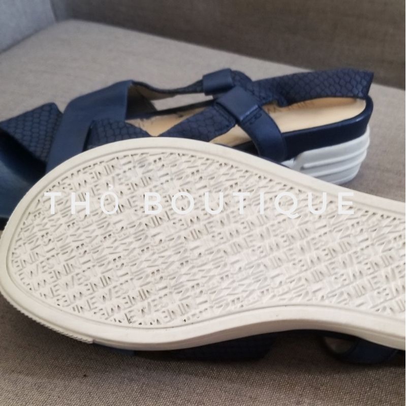 Giày sandal cao gót NINE WEST da mềm quai chéo xanh đậm navy đế chống trượt 5cm size 37